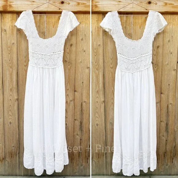Doen Modeira Dress in Salt‎ White Size Small Crochet Maxi Midi Dress Boho - Picture 3 of 16